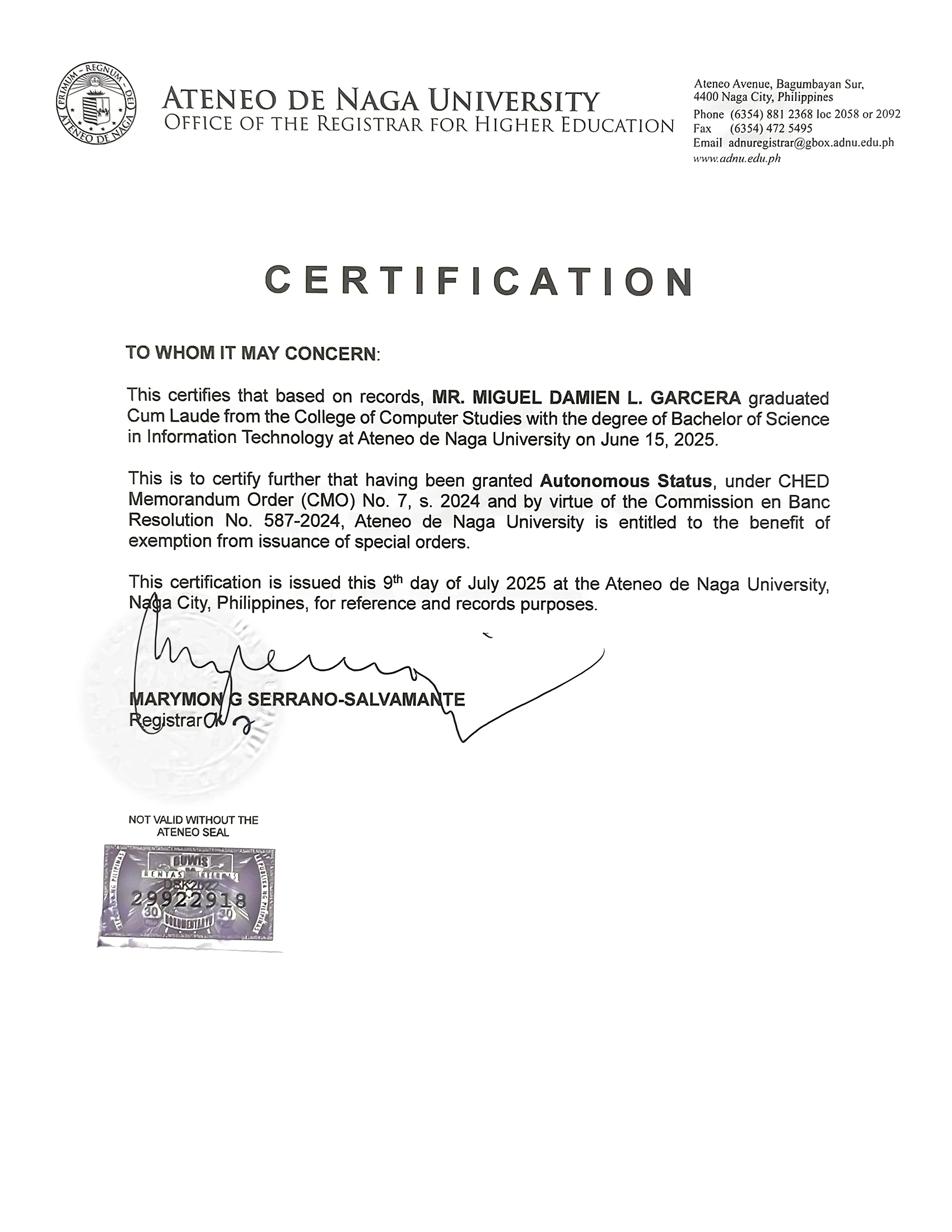 Cum Laude — BS Information Technology — photo 1